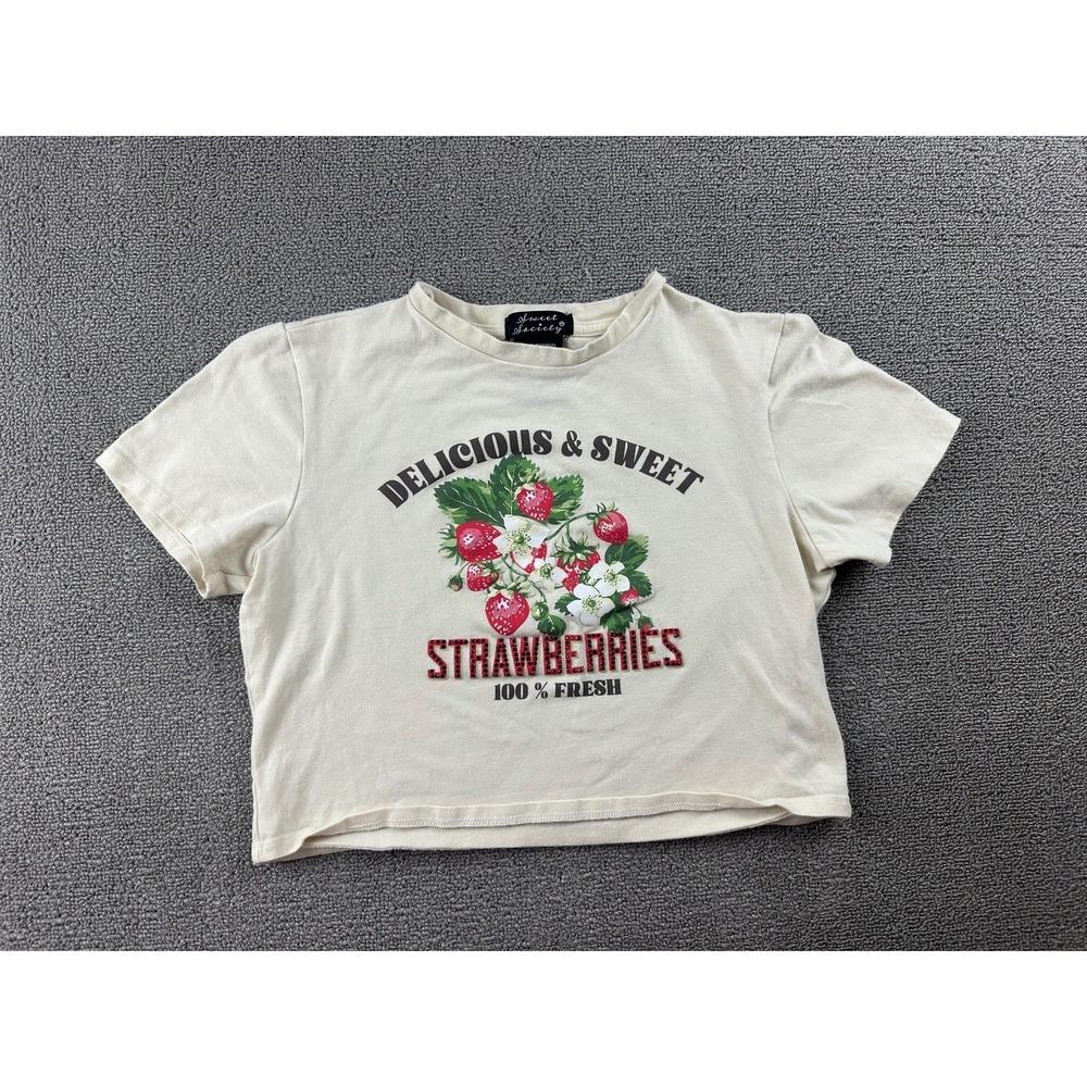Sweet Society Crop‎ Top Women SM White Slim Strawberries Hot Topic Coquette